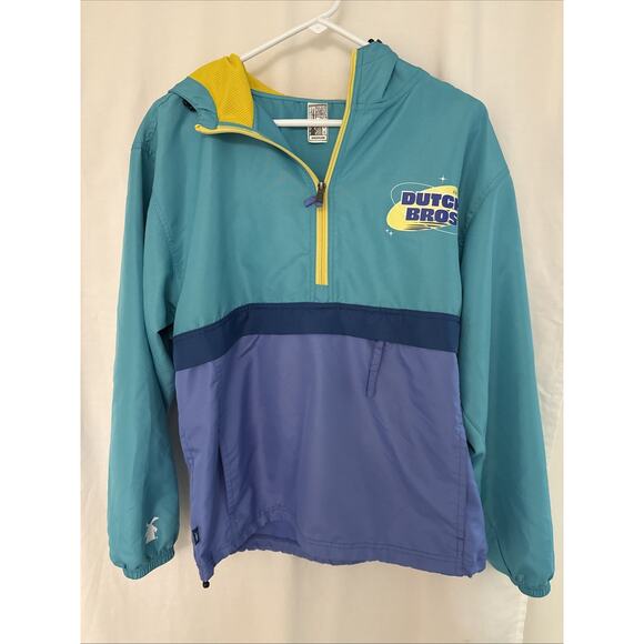 Dutch Bros Anorak Jacket Womens Medium Color Block Windbreaker Retro Logo Hoodie - Picture 2 of 13